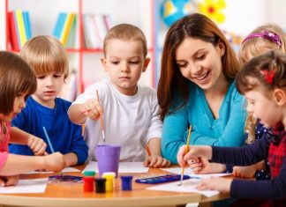 teacher kids painting