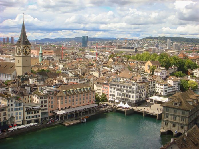Panoramic view from above to city. Top view. Zurich. Switzerland