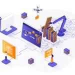 Web scraping isometric web banner. Data extraction software isometry concept. Process of automatic collecting and parsing raw data from web 3d scene design. Vector illustration with people characters.