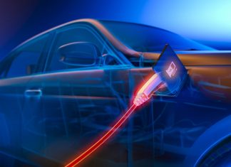 Electric Car Charging At Power Station - New alternative power energy concept