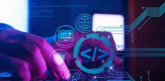 Top Web Development Companies In USA 2022 web development and web design concept in dark blue background, programming for internet