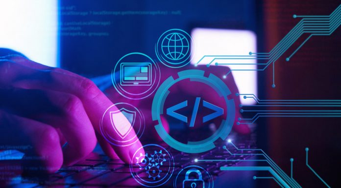 web development and web design concept in dark blue background, programming for internet