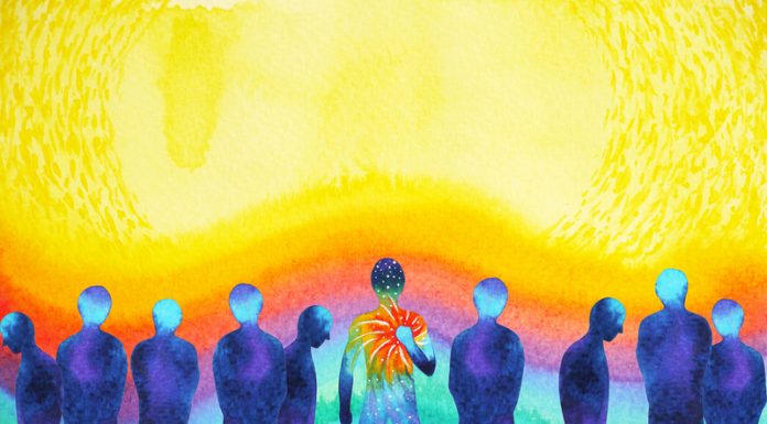 man with positive power and universe light watercolor painting abstract art