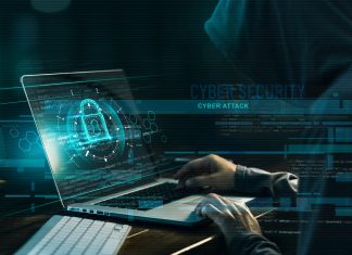 The Biggest Cybercrime Threats for Businesses in 2022 Cyber security concept. Internet crime. Hacker working on a code and network with lock icon on digital interface virtual screen dark digital background.