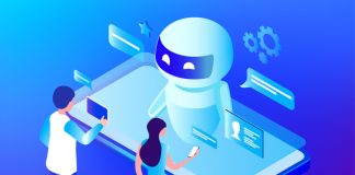 Ai Chat bot technology concept, people chatting with robot, asking questions and receiving answers. AI assistant support vector illustration