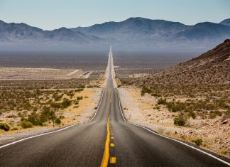 Classic highway scene in the American West