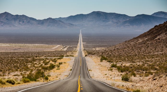 Classic highway scene in the American West