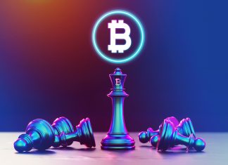 Bitcoin Chess Concept, Bitcoin Cryptocurrency Concept, Bitcoin Strategy With King Chess
