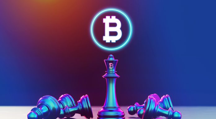 Bitcoin Chess Concept, Bitcoin Cryptocurrency Concept, Bitcoin Strategy With King Chess