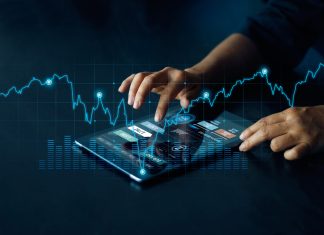 Businessman using tablet online banking, exchange currency and payment, Digital marketing, Finance and banking networking, Investment of growth on currency rate, Online shopping