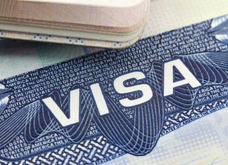 The American Visa in a passport page (USA)