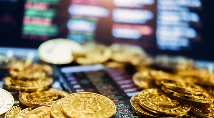 New virtual money concept, Gold Bitcoins ( btc ) is Digital crypto-currency use blockchain Technology for