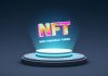 NFT non fungible token, crypto art in 3D rendering illustration. Platform showing NFT crypto art hologram. Virtual art and galleries using blockchain technology concept