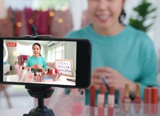 4 Ways to Flaunt Your Talent with Live Streams on Livebeam Asia woman micro influencer record live viral video camera at home studio. Happy fun talk speak advice review hobby in media. Vlogger selfie shoot enjoy work show smile teach like share app.