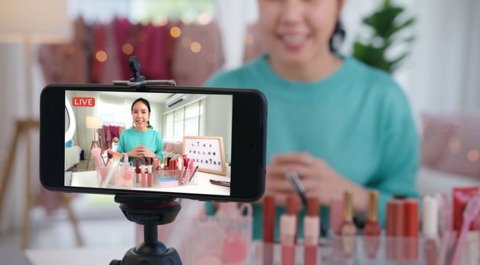 4 Ways to Flaunt Your Talent with Live Streams on Livebeam Asia woman micro influencer record live viral video camera at home studio. Happy fun talk speak advice review hobby in media. Vlogger selfie shoot enjoy work show smile teach like share app.