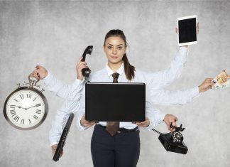 modern businesswoman replaces several people at once