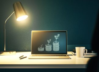 What Should Invest To Get Rich Creative abstract money savings sketch on modern laptop monitor, accumulation and growth of money concept. 3D Rendering