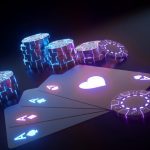 Modern Black And Blue, Purple Neon Casino Chips And Four Aces - 3D Illustration