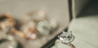 luxury engagement Diamond ring in jewelry gift box