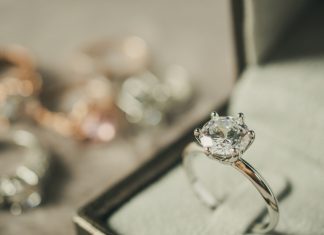 luxury engagement Diamond ring in jewelry gift box