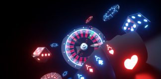 Casino Gambling Concept With Neon Lights - 3D Illustration