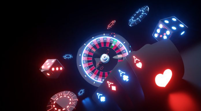 Casino Gambling Concept With Neon Lights - 3D Illustration