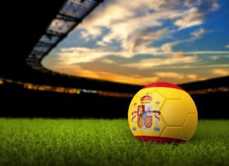 Soccer Background with Ball and Spain Flag
