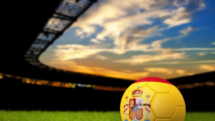 Transfer Window Expenditure in 2022 Soccer Background with Ball and Spain Flag