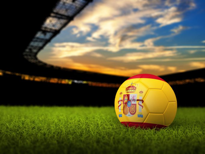 Soccer Background with Ball and Spain Flag