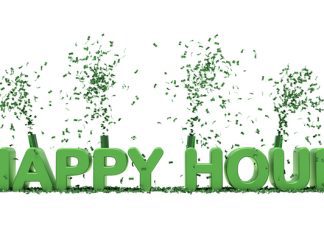 Happy hour title on white background