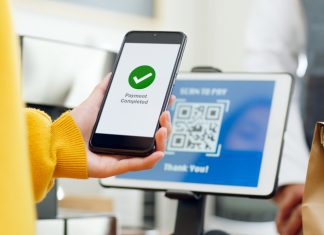 QR code payment, customer using smartphone for paying at shop