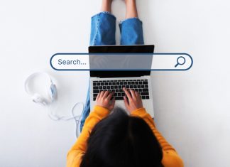 Top view of women use computer laptop to find what they are interested in. Searching information data on internet networking concept