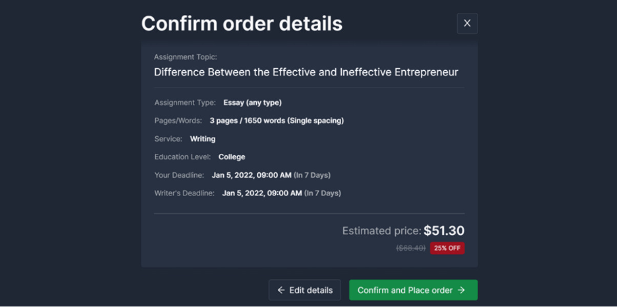 custom order details