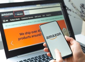 Kyiv, Ukraine - Feb. 02, 2021: Buying goods in the Amazon online