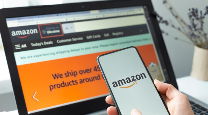 Kyiv, Ukraine - Feb. 02, 2021: Buying goods in the Amazon online