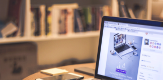 browsing website on laptop