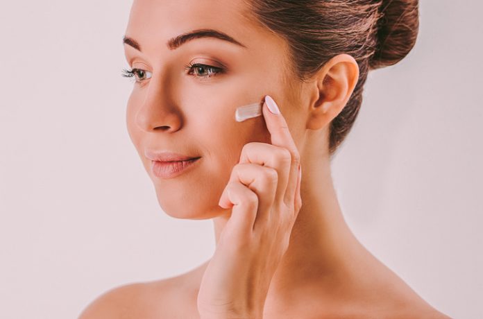 Beauty treatment routine of young woman anti-aging skincare regimen
