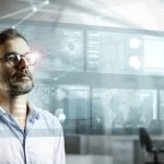 Businessman looking at virtual interface