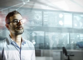 Your Future Lies with Bold BI Businessman looking at virtual interface