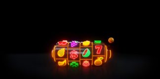 Bonus Rounds and Features in Slot Machines: How They Are Activated Slot Machine With Fruit Icons. Casino Concept With Neon Lights