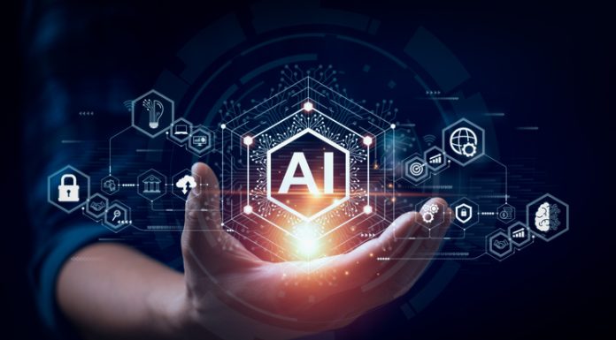 Businessman touching the brain working of Artificial Intelligence (AI) Automation, Predictive analytics, Customer service AI-powered chatbot, analyze customer data, business and technology