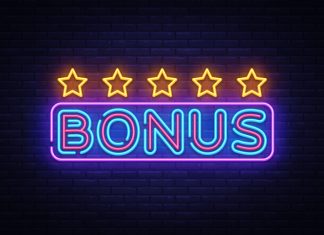 Bonus Neon Text Vector. Bonus neon sign, design template, modern trend design, night neon signboard, night bright advertising, light banner, light art. Vector illustration