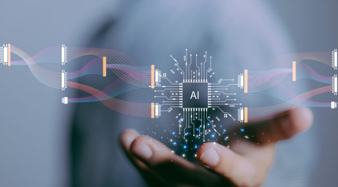 focus hand of businessman show virtual graphic data connect with AI.Using AI to sucess everything, Futuristic data technology.