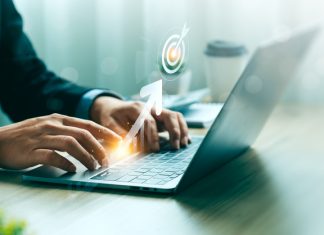 business goals & trends. analytical businessperson planning business growth, strategy digital marketing, profit income, economy, stock market trends and business, technical analysis strategy