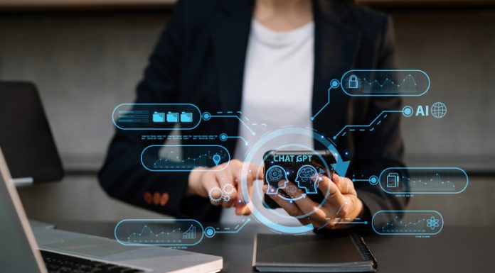 You Need a Generative AI Knowledge Strategy — Here Is Why Woman using chatbot in computer and tablet smart intelligence Ai.A.I. Chat with AI Artificial Intelligence, developed by OpenAI generate. Futuristic technology, robot in online system.