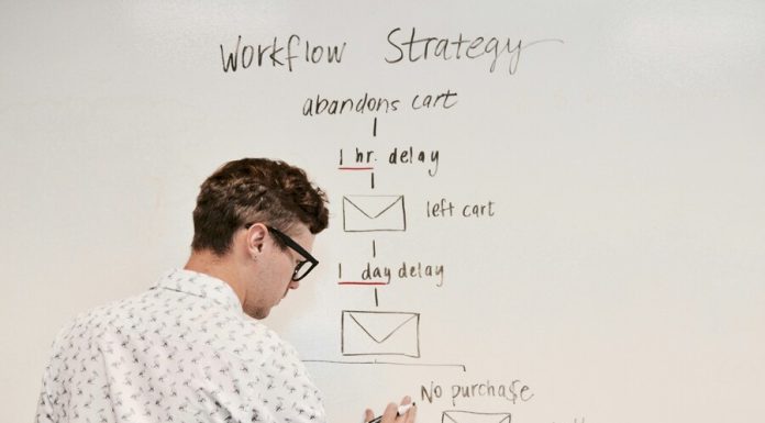 man writing on whiteboard