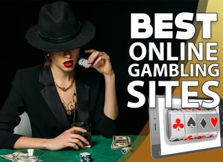 Sitting woman with best online gambling text