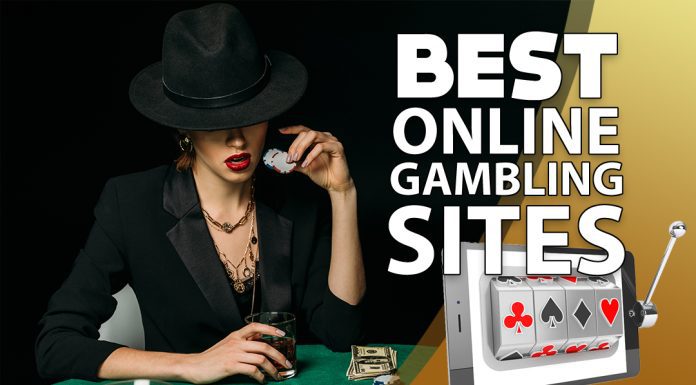 Sitting woman with best online gambling text