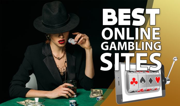 Sitting woman with best online gambling text