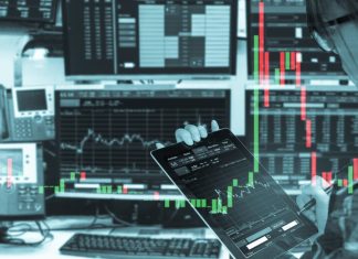 tablet with stock trading room